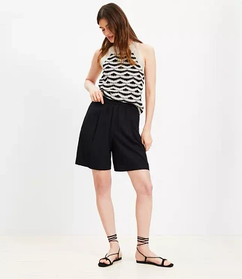 Pull On Bermuda Shorts Linen Blend