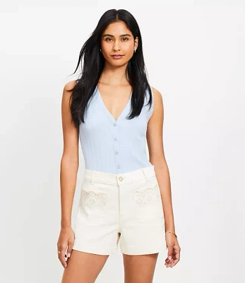 Eyelet Pocket Palmer Denim Shorts Ivory
