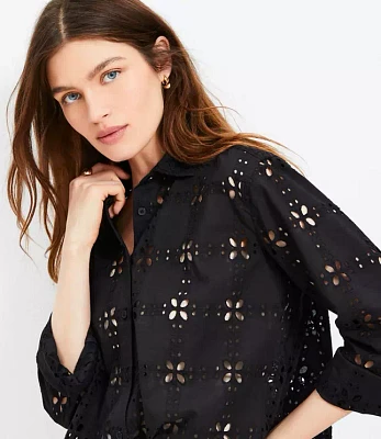 Petite Square Eyelet Everyday Relaxed Shirt
