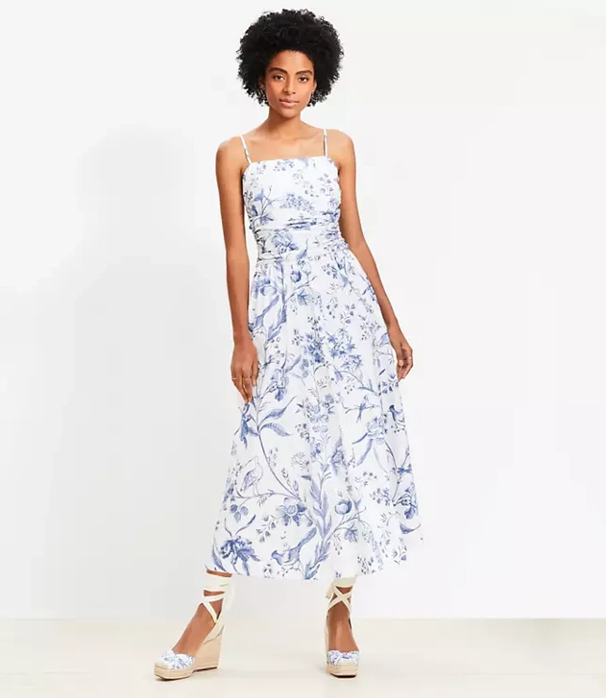 Bird Toile Strappy Midi Pocket Dress