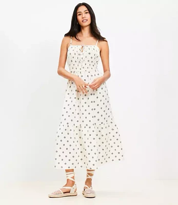 Dotted Tie Linen Blend Strappy Midi Dress