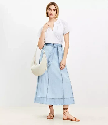 Chambray Belted Midi Pocket Skirt
