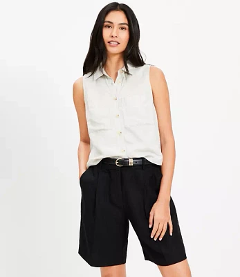 Petite Linen Blend Sleeveless Pocket Shirt