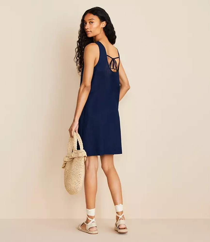 Lou & Grey Linen Cotton Tie Back Mini Pocket Dress