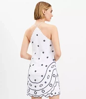 Petite Embroidered Linen Blend Mini Halter Dress