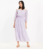 Floral Balloon Sleeve Off The Shoulder Midi Dress