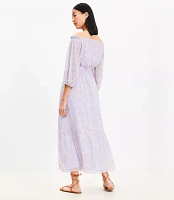 Floral Balloon Sleeve Off The Shoulder Midi Dress