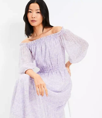 Floral Balloon Sleeve Off The Shoulder Midi Dress