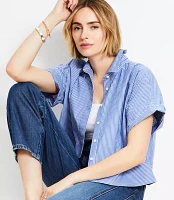 Petite Striped Poplin Modern Pocket Top