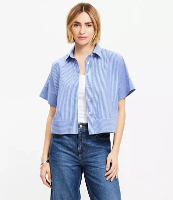 Petite Striped Poplin Modern Pocket Top