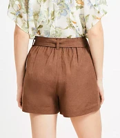 Belted Patch Pocket Shorts Linen Blend