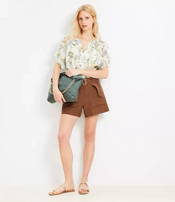 Belted Patch Pocket Shorts Linen Blend