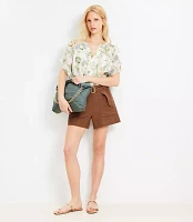 Belted Patch Pocket Shorts Linen Blend