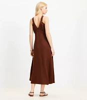 Petite Lace Trim Linen Blend Midi Dress