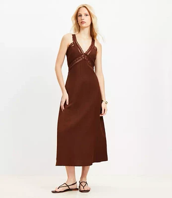 Petite Lace Trim Linen Blend Midi Dress
