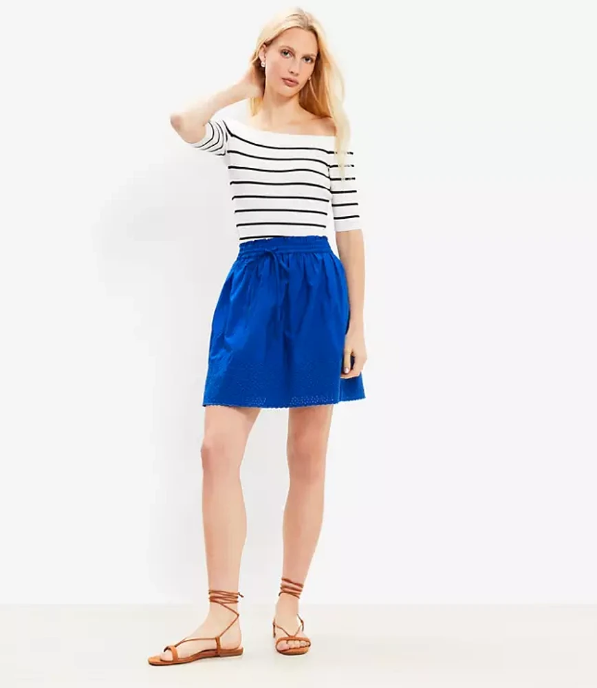 Petite Eyelet Poplin Drawstring Mini Skirt
