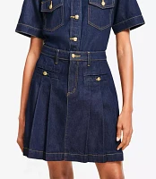 Petite Pleated Denim Mini Skirt Classic Rinse Wash