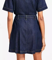 Petite Pleated Denim Mini Skirt Classic Rinse Wash