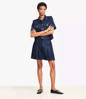 Petite Pleated Denim Mini Skirt Classic Rinse Wash
