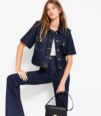Petite Short Sleeve Denim Jacket Classic Rinse Wash