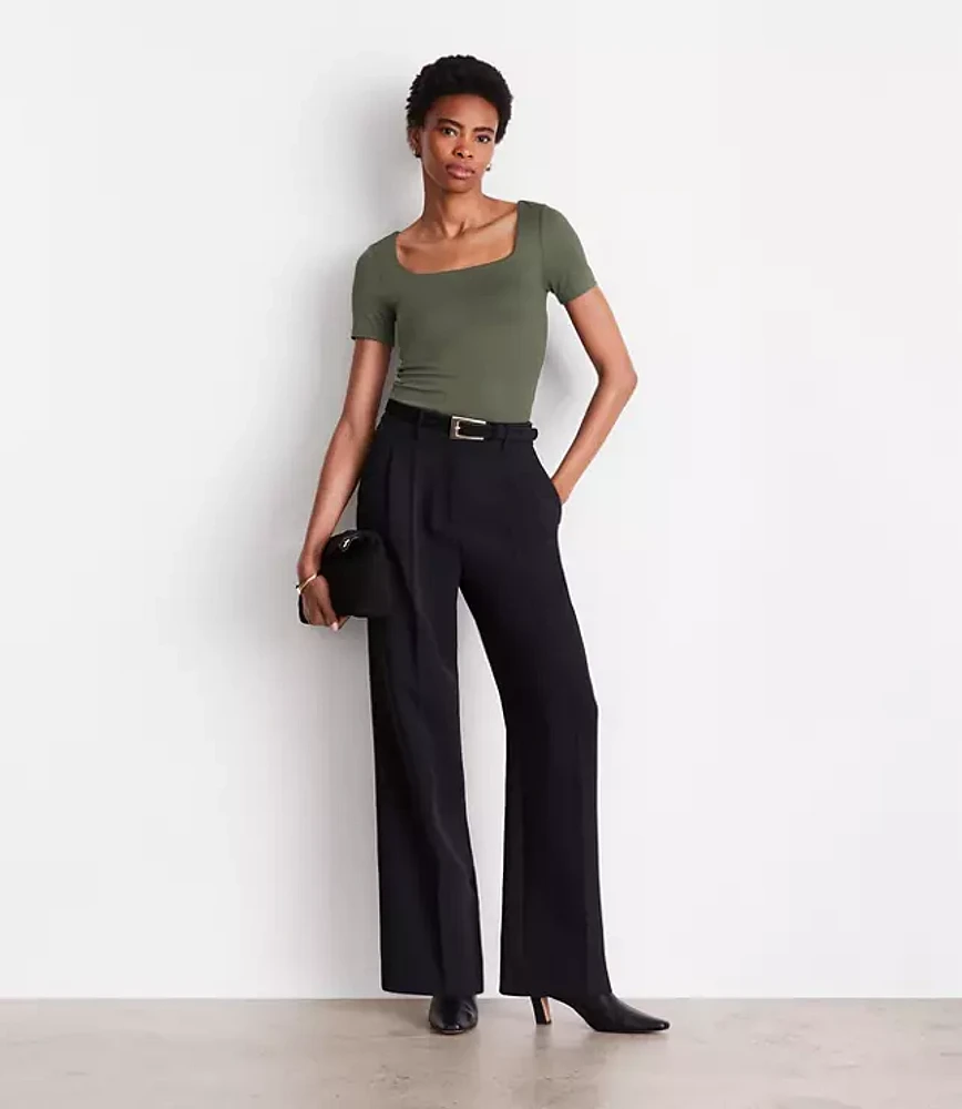 LOFT Versa Crepe Drape Pleated Relaxed Straight Pants