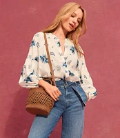 Petite Paisley Ruffle Neck Poet Blouse