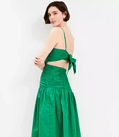 Poplin Cutout Tie Back Ruched Midi Dress