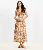 Floral Lace Trim Linen Blend Midi Dress