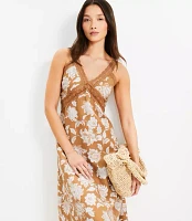 Floral Lace Trim Linen Blend Midi Dress