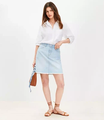 Tall Frayed Denim Mini Skirt Light Wash Indigo