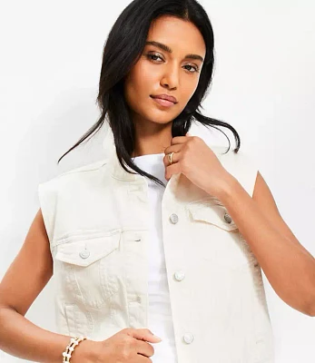 Petite Denim Trucker Vest Ivory