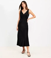 Satin Double V Bias Midi Dress