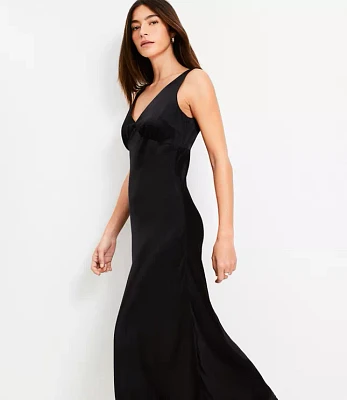 Satin Double V Bias Midi Dress