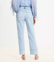 Petite Curvy Fresh Cut Cuffed High Rise Straight Jeans Light Wash Indigo