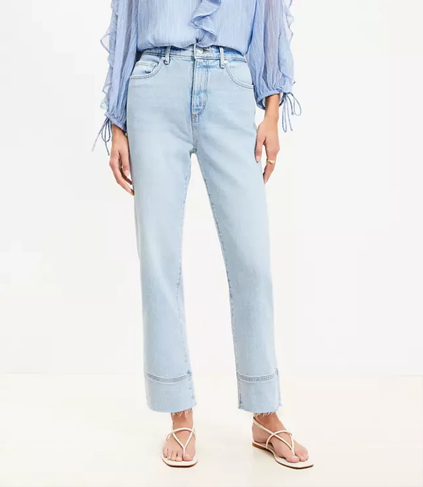 Petite Curvy Fresh Cut Cuffed High Rise Straight Jeans Light Wash Indigo