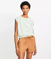 Petite Garden Bubble Hem Mixed Media Top