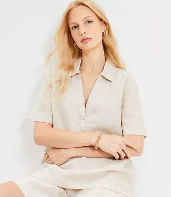 Linen Collared V-Neck Top
