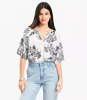 Petite Garden Tie Neck Mixed Media Blouse