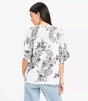 Petite Garden Tie Neck Mixed Media Blouse