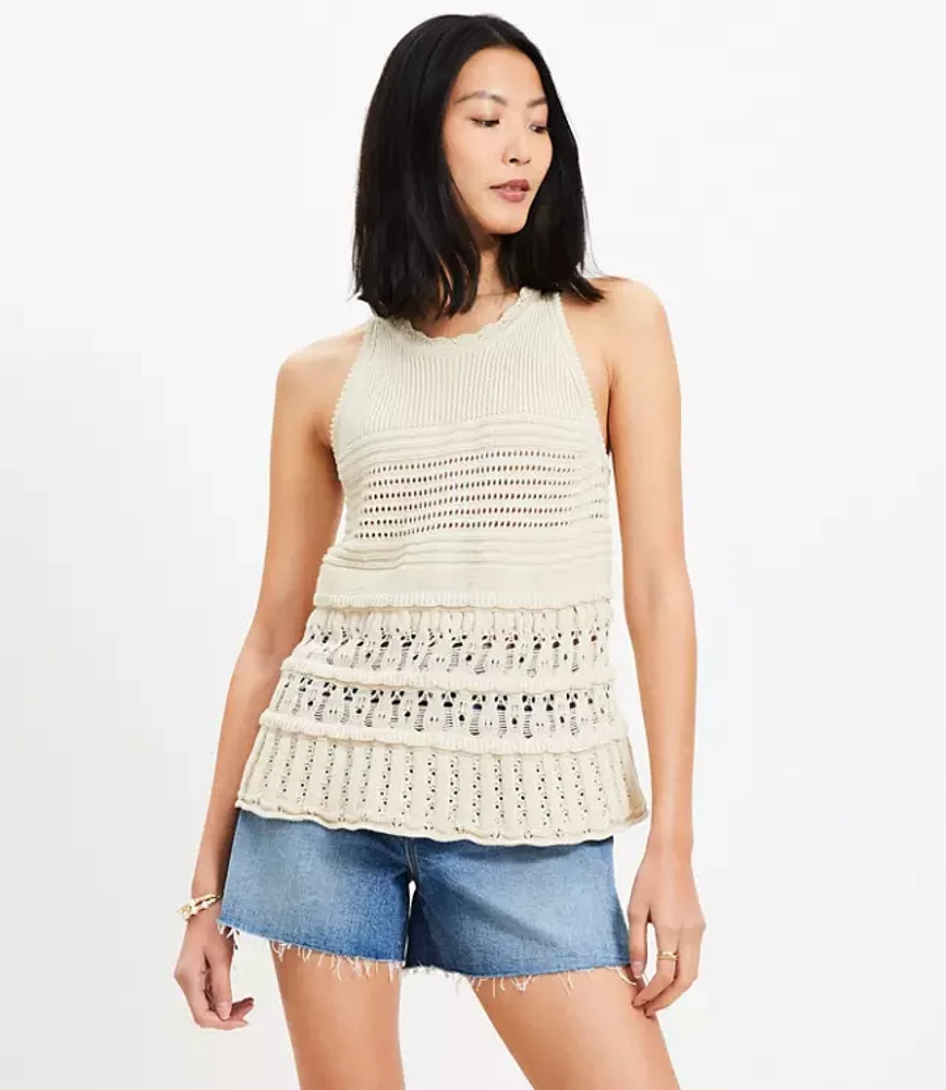 Petite Textured Pointelle Swingy Sweater Tank Top