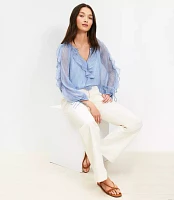 Striped Chiffon Ruffle Tie Cuff Blouse