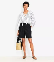 Petite Striped Lace Up Blouse