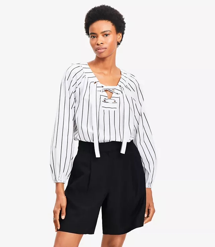 Petite Striped Lace Up Blouse