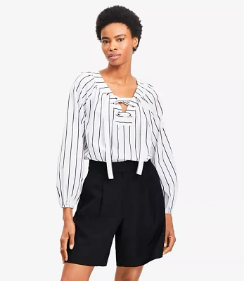 Petite Striped Lace Up Blouse