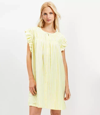 Striped Linen Blend Flutter Shirtdress