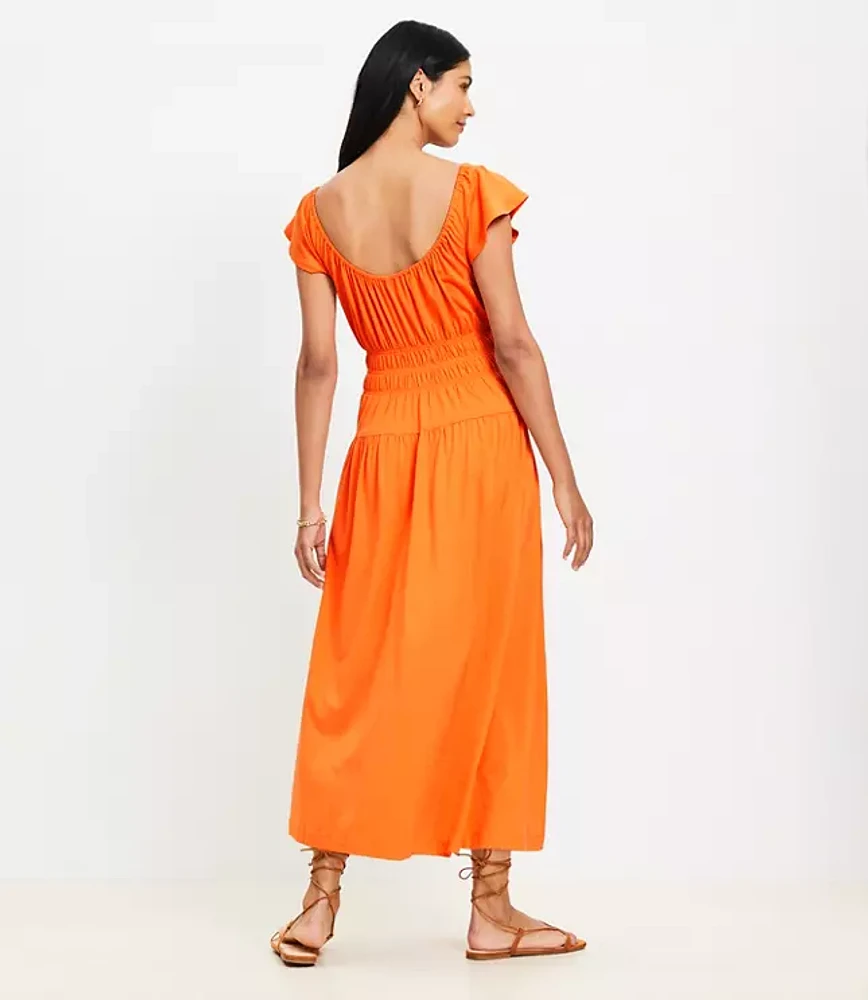 Smocked Flutter Midi Dress