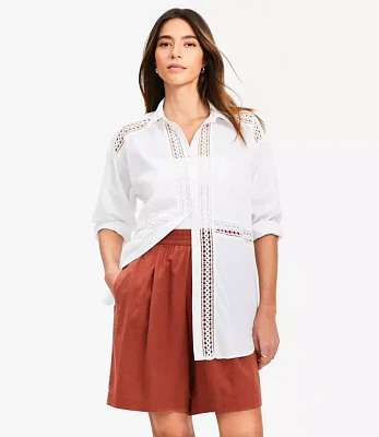 Petite Lace Trim Everyday Oversized Shirt