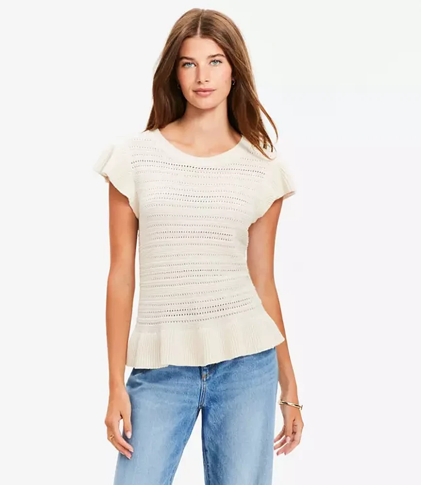 Crew Nk Textural Ruffle Tank-PETITE
