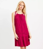 Tall Eyelet Linen Blend Mini Halter Dress