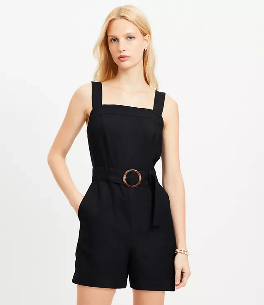Tall Belted Linen Blend Strappy Romper
